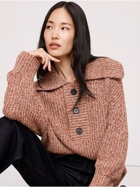 NWT Banana Republic Women Oversized Organic Cotton Sailor Sweater Red Heather XS